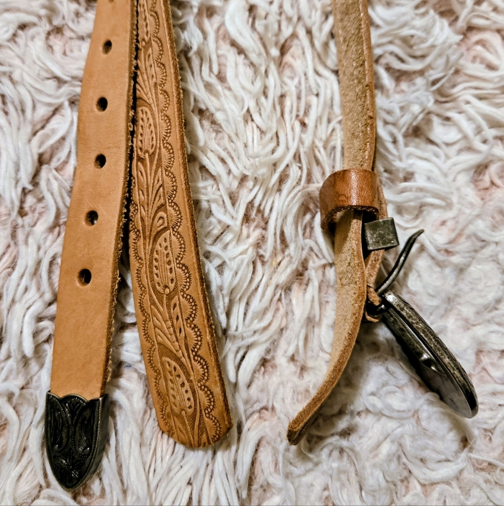 🤎VTG Tooled Leather ESPRIT Belt - Picture 6 of 8